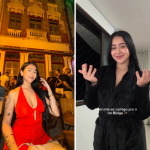 Com elegância e personalidade, Beca Barreto escolhe vestido vermelho para curtir a noite no Bixiga 35, em Recife, em registro assinado pela Non Stop.