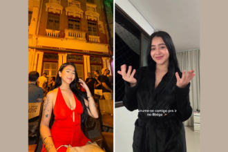 Com elegância e personalidade, Beca Barreto escolhe vestido vermelho para curtir a noite no Bixiga 35, em Recife, em registro assinado pela Non Stop.