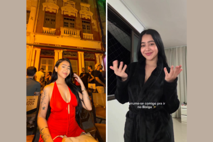 Com elegância e personalidade, Beca Barreto escolhe vestido vermelho para curtir a noite no Bixiga 35, em Recife, em registro assinado pela Non Stop.