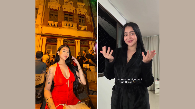 Com elegância e personalidade, Beca Barreto escolhe vestido vermelho para curtir a noite no Bixiga 35, em Recife, em registro assinado pela Non Stop.