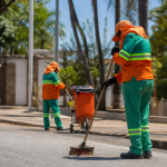 Trabalhadores da limpeza urbana atuam em área pública de Palmas sob calor intenso